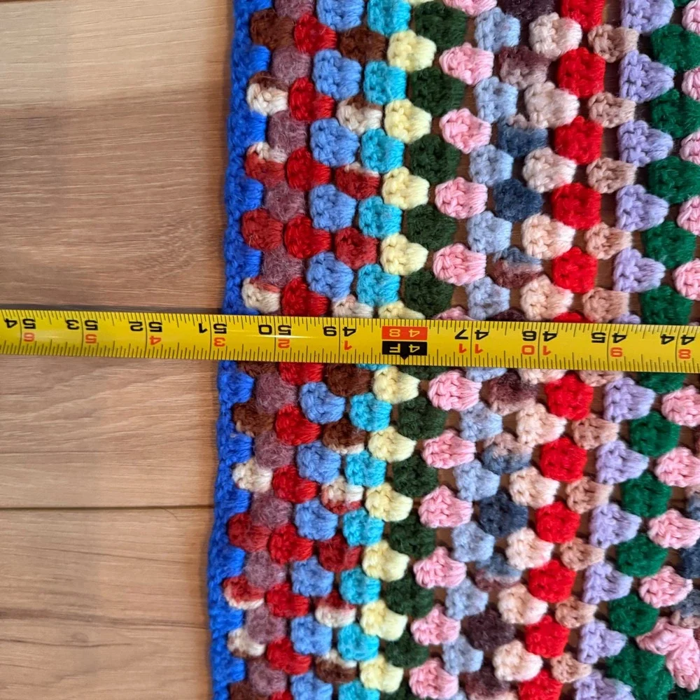 Vintage Handmade Granny‎ Square Crochet Blanket Multi Color Throw Cottage Boho